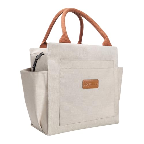 Joymee Insulated Lunch Bag For Women Reusable Leakproof - Beige | Large Capacity, Bottle Holder & Side Pockets, Leakproof Insulated Design, for Work, Travel, Picnic & Daily Use, for Adult - color: 04 Beige
