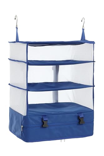 ELEZAY Hanging Packing Cubes Portable Travel Closet Collapsible Compression Clothes Organizer with Built in Shelves for Carry-on Luggage Suitcase Wardrobe X-Large_17.1 * 11.8 * 24.4 IN, Blue - color: Blue, size: X-Large