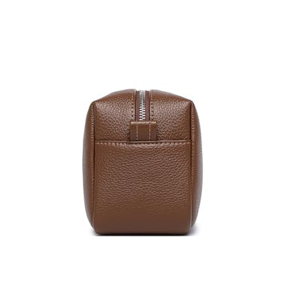 PU leather Organizer Bag Lightweight Cosmetic Bag with Ring Clasp Perfect Travel Makeup Bag for Women (Toffee Brown/PU) - color: Toffee Brown/PU