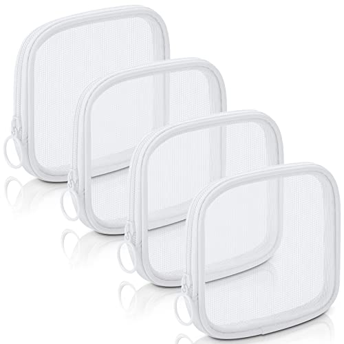 Weewooday 4 Pcs Mesh Makeup Bag Mesh Cosmetic Bag Travel Toiletry Pouch with Zipper Mini Makeup Cosmetic Purse for Daily Accessory(Small,White) - color: White, size: Small