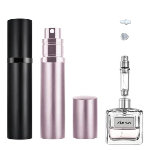 2PCS Perfume Travel Refillable Bottle, Bottom-Filling Fragrances Perfume Atomizer, Empty Mini Cologne Dispenser, Portable Sprayer Pocket Size for On the Go 5ml (Black & Light Pink) - color: Black & Light Pink
