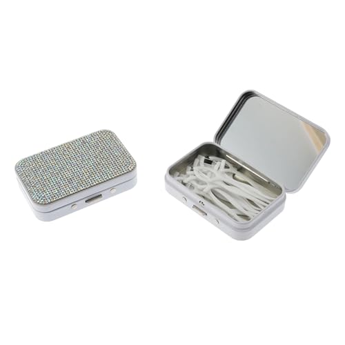 2Pack Bling Dental Floss Cases with Mirror, Portable & Refillable Floss Pick Holders, Gum Container Metal Tin Box Case for Q-tip,Cotton Swab (Bling White) - color: Bling White