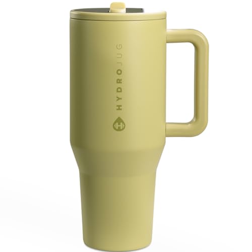 HydroJug Traveler - 40 oz Water Bottle with Handle & Flip Straw - Fits in Cup Holder, Leak Resistant Tumbler-Reusable Insulated Stainless Steel & Rubber Base - Gifts for Women & Men, Olive - color: Olive, size: 40oz