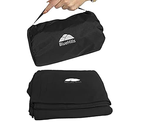 BlueHills Ultra Compact Travel Blanket Pillow in Portable Bag Case with Hand Luggage Belt & Backpack Clip Premium Cozy Soft Compact Pack Large Blanket for Airplane Flight Layover Black C003 - color: C003-black