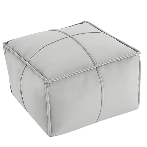MeMoreCool Stuffed Round Pouf Ottoman Foot Rest, Floor Pouf Foot Stool with Soft Foam Chunk Filling, Small Round Ottoman Footstool Circle Footrest for Living Room - color: Piping Light Grey