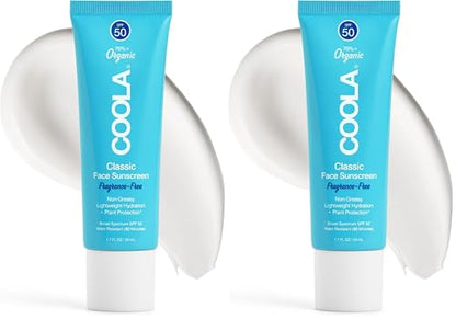 COOLA Organic Face Sunscreen SPF 50 Sunblock Lotion, Dermatologist Tested Skin Care for Daily Protection, Vegan and Gluten Free, Fragrance Free - size: 1.7 Fl Oz (Pack of 2)