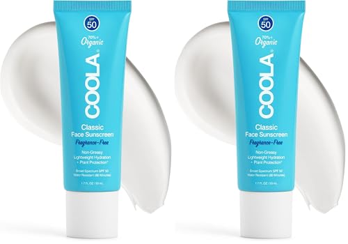 COOLA Organic Face Sunscreen SPF 50 Sunblock Lotion, Dermatologist Tested Skin Care for Daily Protection, Vegan and Gluten Free, Fragrance Free - size: 1.7 Fl Oz (Pack of 2)