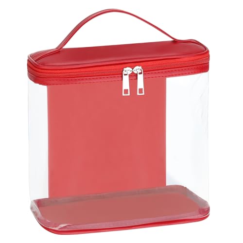 HAOGUAGUA Heavy Duty Leak Proof Clear Travel Bags for Toiletries, Transparent Makeup Cosmetic Bag with Zipper and Handle (1PCS RED, Large) - color: 1PCS RED