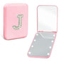 Preppy Birthday Gifts for 12 13 14 15 16 Year Old Girls, Cute Pearl Initial Compact Mirror with Lights Pink Small LED Pocket Makeup Mirror Teen Girls Trendy Stuff Travel Essentials (J) - color: J