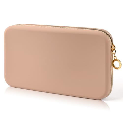 Sakolla Travel Zipper Makeup Brushes Bag Silicone Large Makeup Brush Holder Women Pouch Case for Daily, Work, Essentials（Khaki） - color: Large-Khaki
