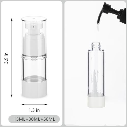 Clear Airless Pump Bottles, Lotion Dispenser Travel with Pump, Vacuum Plastic Travel Size Lotion Bottle for Foundation, Creams, Cosmetic(3 Pack) - size: 15+30+50ml