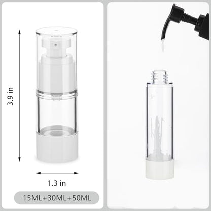 Clear Airless Pump Bottles, Lotion Dispenser Travel with Pump, Vacuum Plastic Travel Size Lotion Bottle for Foundation, Creams, Cosmetic(3 Pack) - size: 15+30+50ml