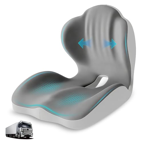 Seat Cushion with Lumbar Support Pillow for Truck Driver, Memory Foam Chair Cushion for Tailbone Pressure Relief & Long Driving, L-Shaped Ergonomic Non-Slip Seat Cushions for Car,Truck,Desk,Chairs