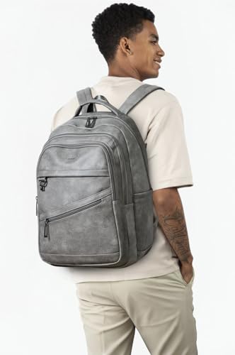 LATMAP Backpack for Women Men - Vegan Leather Backpack Purse Travel Carry-on Bag College Bookbag Work fits 16.5" Laptop,DimGray - color: Dimgray