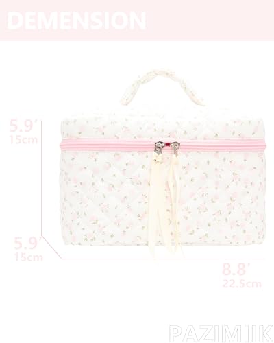 Quilted Makeup Bag Large Travel Zipper Soft Cosmetic Case for Women Girls Make Up,Little Flower Pink - color: Little Flower Pink, size: 1 PCS Bag