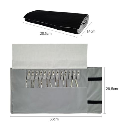 Velet Travel Jewelry Case Roll Bag Organizer for Necklace Bracelet Black Gray Velvet (Black Gray) - color: Black Gray