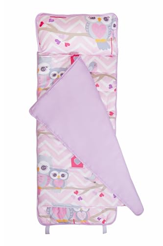 EVERYDAY KIDS Nap Mat with Removable Pillow - Carry Handle with Straps Closure, Rollup Design, Soft Microfiber for Preschool, Daycare, Travel Sleeping Bag - Sweet Owls - color: Sweet Owls
