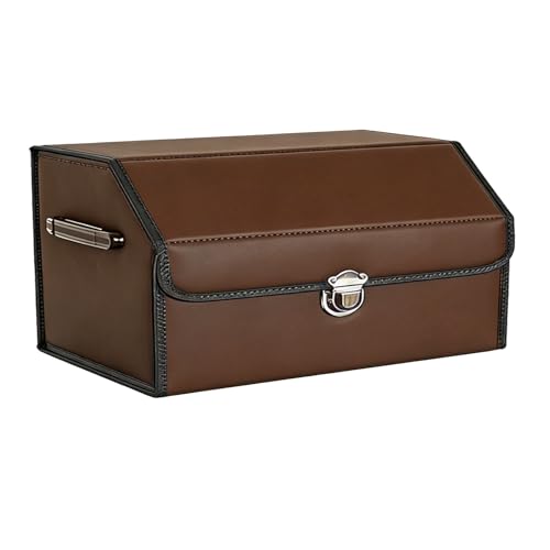 Leather Storage Box Car Trunk Organizer for Trunk SUV Sedan, Leather Foldable Storage Box with Lid (Brown 20.9" L*12.2" W*11.8" H) - size: Brown 20.9"L*12.2"W*11.8" H