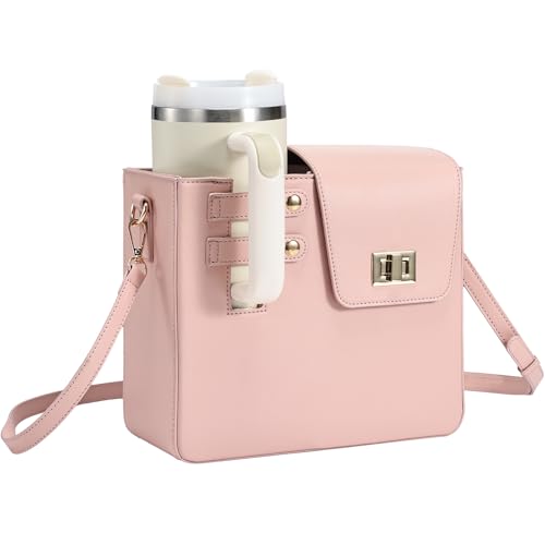 Outdoor Portable Crossbody Water Cup Purse Bag Water Bottle Carrier Bag with Phone Pocket Tumbler Carrier with Strap - color: Baby Pink