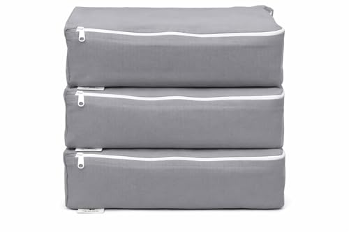 SMALL Packing Cubes – Cotton Canvas, Washable, Reusable, Closet and Travel Organizers (10"x7"x3") with Durable YKK Zippers for Clothes, Shoes, Drawer Organization (Set of 3 SMALL, Gray) - color: Gray, style: Set of 3 (Small )