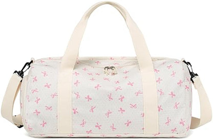 Gym Bag Sports Duffle Bag with Wet Pocket Weekender Overnight Bags with Waterproof Shoe Compartment for Girls Kids Women Dance Workout Travel Bags - color: Bow Pink