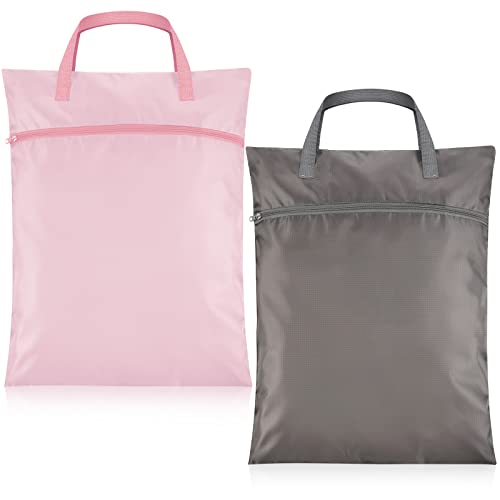 2 Pcs Travel Laundry Bags Waterproof with Handle Dirty Clothes Bag for Traveling Hanging Laundry Hamper with Two Zippered Pockets Washable Reusable for Sports Home Travel College Dorm (Pink, Gray) - color: Pink, Gray