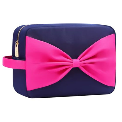 Travel Essentials Large Makeup Bag Fashion Bow Cosmetic Pouch Travel Toiletry Kit Bag for Women (XL,NavyBlue-Bow) - color: NavyBlue-Bow, size: XL