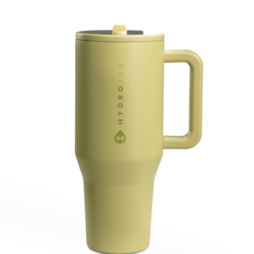 HydroJug Traveler - 32 oz Water Bottle with Handle & Flip Straw - Fits in Cup Holder, Leak Resistant Tumbler-Reusable Insulated Stainless Steel & Rubber Base - Gifts for Women & Men, Olive - color: Olive, size: 32oz