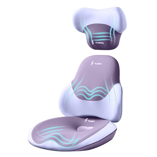FLORICH Seat Cushion and Lumbar Support Pillow for Office Chair Car Neck Headrest Pillow Memory Foam Seat Pads Pressure Relief Back Cushion and Carseat Pads(Purple) - color: Purple, size: 3 piece