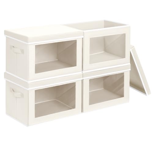 Homsorout Storage Bins with Lids, 4 Pack Large Storage Cubes with Window, Closet Bins with Lids & Handles, Fabric Box for Organizing Clothes, Towels, Books, Beige - color: Beige, size: XL(4-Pack)
