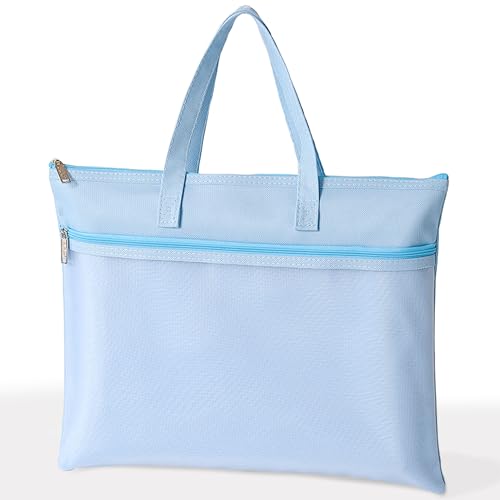 SortRax Large Zipper Pouch with Handle, 13.8" x 11", 2 Pockets, Organizer Bag for Documents, Arts, Coloring Books, Cross Stitch, Embroidery Supplies, 1 Pack - Blue - color: Blue