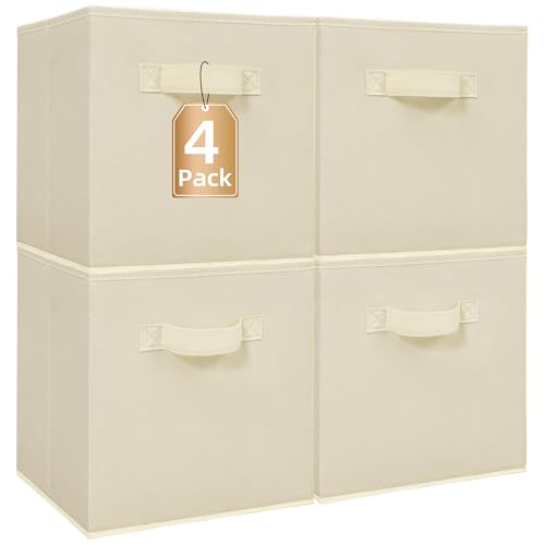STORAGE MANIAC Storage Cubes, 11 Inch Collapsible Storage Bins with Handles, 4 Pack Fabric Foldable Bins for Organization, Durable Storage Bins for Closet, Shelves, Offices, 4-Pack Beige - color: Beige-4 Pack, size: 11 INCH
