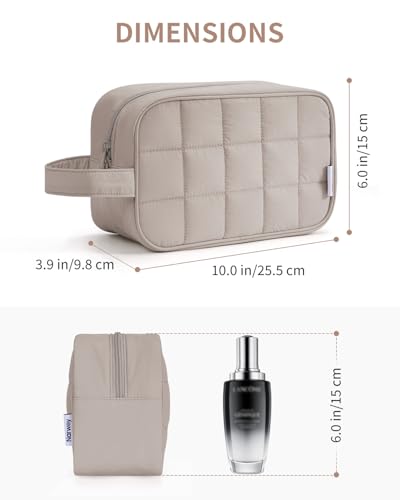 Narwey Quilted Makeup Bag Puffy Make up Bag Cosmetic Bag Organizer, Puffer Travel Toiletry Bag for Traveling Women Girl, Travel Bag for Toiletries, Skincare Medicine Bags (Khaki) - color: Y-Khaki