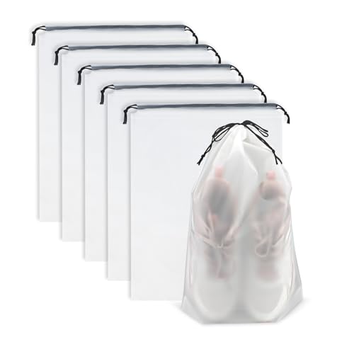 Clear Travel Shoe Bags 5-Pack (15.7x11.8 Inches) – Waterproof Drawstring Shoe Organizers for Packing, Essential Travel Gear for Men & Women