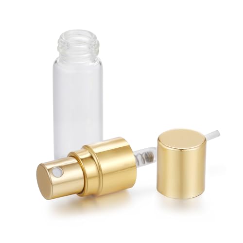 20Pcs 3ml Empty Clear Glass Mist Spray Bottle Refillable Mini Perfume Atomizer Travel Sample Bottle with Golden Aluminized Nozzle Makeup Container for Perfume (3ml Gold Caps) - color: 3ml Gold Caps