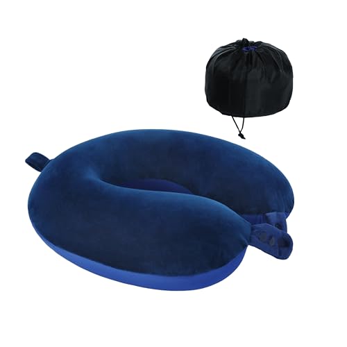 Travel Neck Pillow, Top Memory Foam Pillow for Head Support, Ideal for Airplanes, Cars, and Home Recliners, Adjustable and Soft (Blue) - color: Blue
