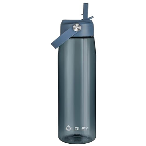 OLDLEY 32 oz Water Bottle with Straw, Leakproof Sports Water Bottle with Carry Strap, BPA-Free Large Water Bottles for Home,Travel, School, Outdoors, Gym, Tritan, Ink Blue - color: Ink Blue