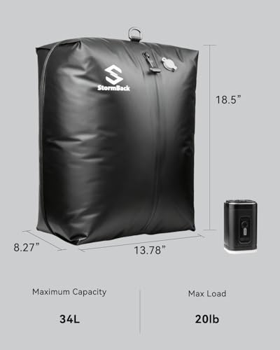 34L Vacuum Bags for Travel, Compression Bags with Pump, Reusable IP67 Waterproof Vacuum Seal Packing Cubes for Carry On Suitcase and Backpack (1PC + Pump + Shoulder Strap) - size: 1PC-PUMP