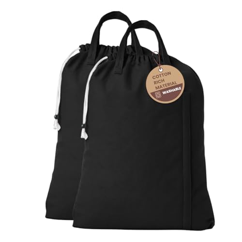 LFH Home Large Premium Cotton Canvas Laundry Bag with Drawstring and Handles Heavy Duty, Multi-Use, and Washable for Home, Travel, College or Storage 20x30 (Pack of 2)-Black - color: Black, size: 20”x30” (Pack of 2)
