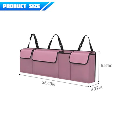 Car Trunk Organizer with Lid, Large Waterproof Vehicle Backseat Hanging Storage Bag with 4 Pockets & Adjustable Straps, Collapsible Automotive Interior Cargo Bag, Universal Fit (Pink) - color: Pink
