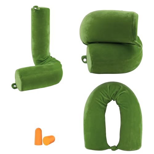 bvya Twist Memory Foam Travel Pillow for Neck, Chin, Lumbar and Leg Support-for Travling on Airplane, Train, Bus or at Home-Adjustable, Bendable Roll Pillow with Washable Cover (New Green) - color: New Green