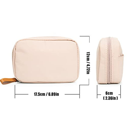 Hekyip Rectangular Beauty Bag, Small Travel Makeup Bag for Purse, Portable Waterproof Cosmetic Pouch for Ladies Women (Rectangular - Beige) - color: Rectangular - Beige