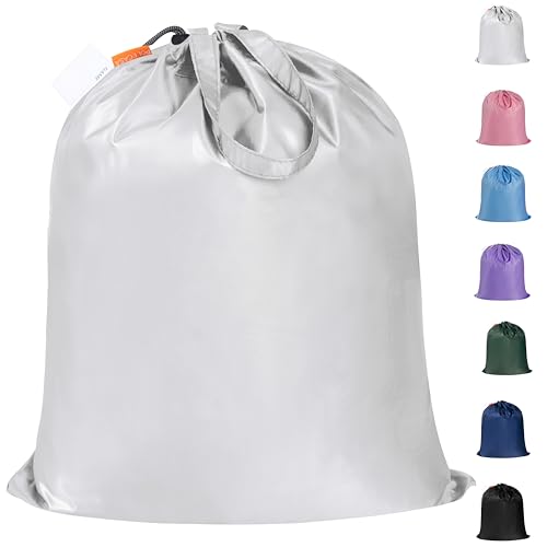 Polecasa Extra Heavy-Duty Laundry Bag 21x24”- Machine Washable Small Storage Bag with Reinforced Handles & Drawstring Closure & ID Tag for College Dorm Travel -Silver - color: Silver, size: 21" x 24" | 1 Pack