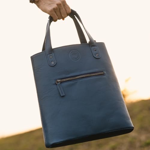 Premium Collection Genuine Leather Two-bottle Wine Tote | Luxury & Style Bag | Ideal Gift | Women and Men - color: Blue