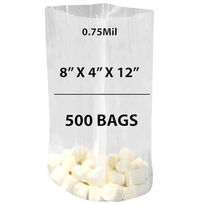 Clear Gusseted Bags 0.75 Mil, 8" X 4" X 12" & 500 Bags| LDPE Material, For Food Packaging, Storage & Display | Heat Sealable Plastic Bag, Ideal for Bakery, Deli, Snacks, and Commercial Use - size: 8" X 4" X 12" & 500Bags