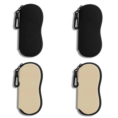 Hion Sunglasses Soft Case Ultra Light Neoprene Zipper Eyeglass Case With Belt Clip - color: 4pcs-2pcs Black+2pcs Khaki