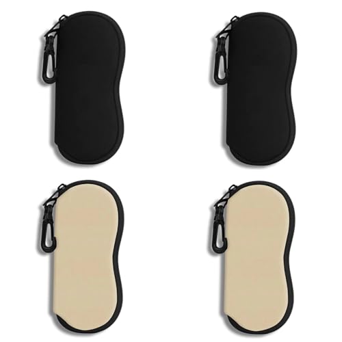 Hion Sunglasses Soft Case Ultra Light Neoprene Zipper Eyeglass Case With Belt Clip - color: 4pcs-2pcs Black+2pcs Khaki