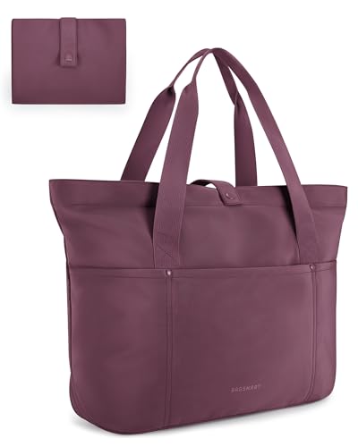 BAGSMART Tote Bag for Women, Foldable Tote Bag With Zipper Travel Shoulder Bag Handbag for Work - color: Cherry Red