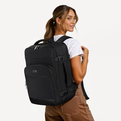 mibasies 40L Travel Backpack for Women & Men: Flight Approved Carry On Backpack, TSA Personal Item Bag with Water Bottle Pocket, Weekender Essentials Backpacks fits 17" Laptop - Black - color: Black, size: X-Large