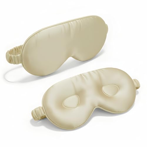 Silk Eye Mask for Sleeping 100% Mulberry Silk Women Men Blindfold,3D Luxury Travel Smooth Elastic Strap Eye Masks Breathable Cooling Soft Night Sleep Work Eyeshade Cover,Beige - color: Beige